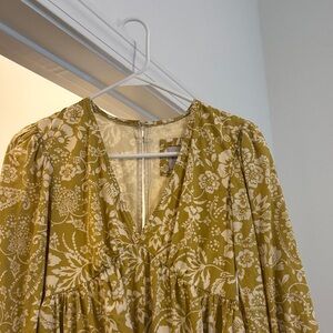 Mustard Floral V-Neck Tiered Dress